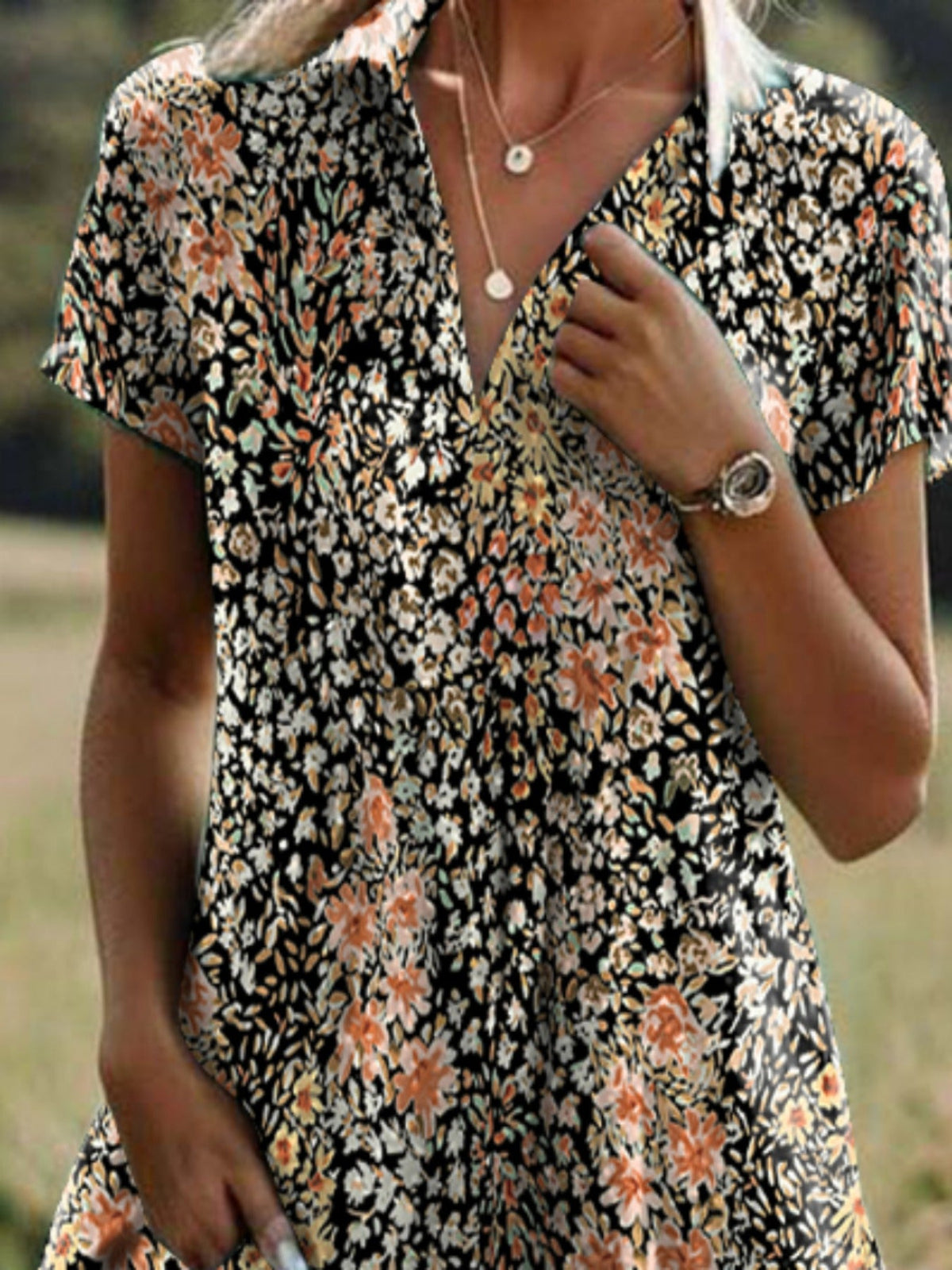 Women's Short Sleeve Floral Shirt Collar Daily Going Out Casual Midi Dress