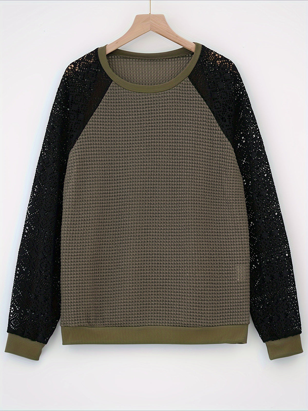 Lace Patchwork Textured Sweatshirt Casual Wear Pullover Fall Outfit