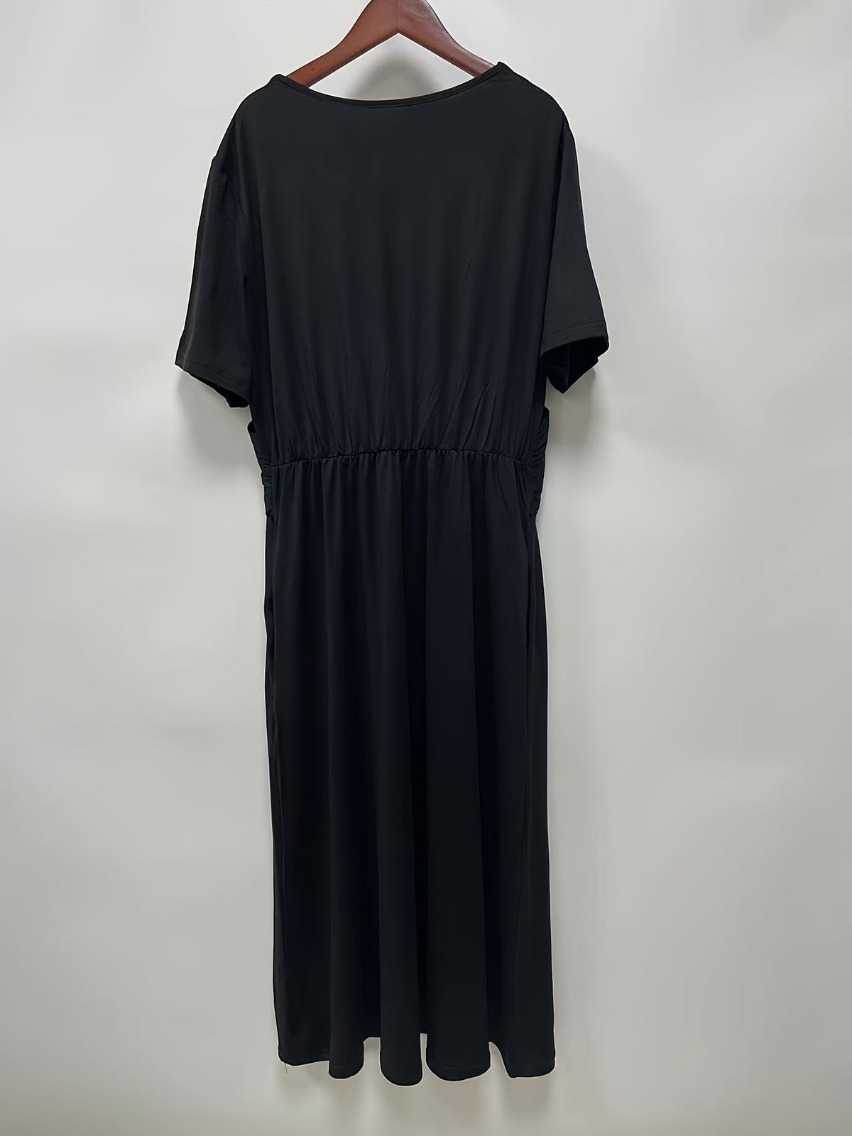 Solid V Neck Dress, Casual Criss Cross Short Sleeve Dress