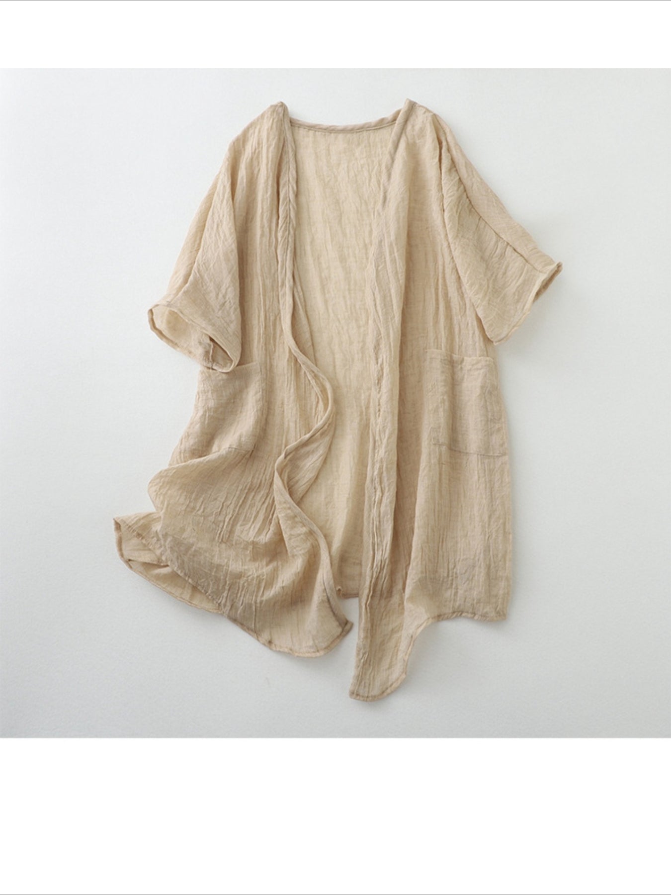 Long Loose Fit Casual Front Opening Short Sleeved and Linen Cover Lightweight and Linen Cardigan