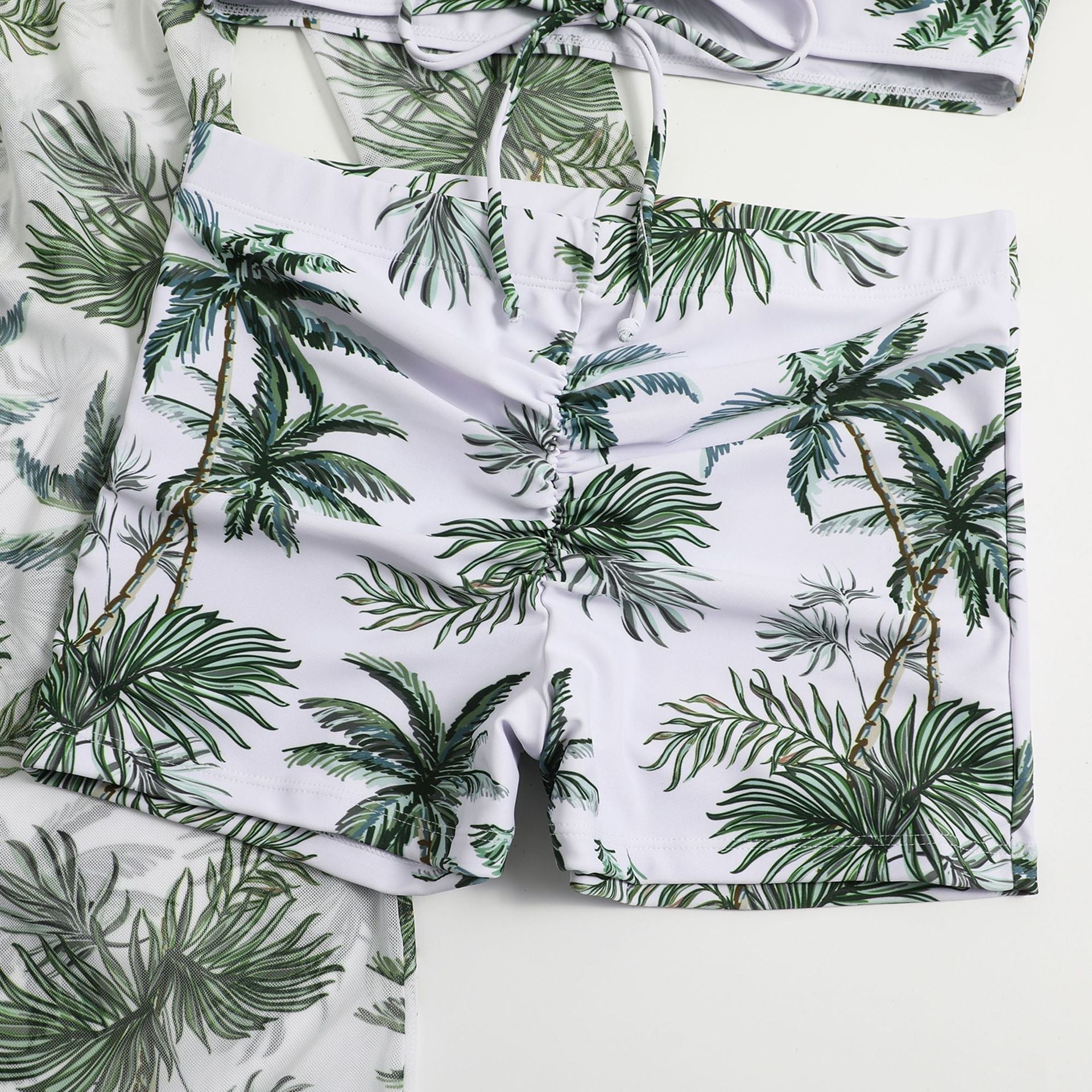 3pack Allover Print Drawstring Ruched Bikini Swimsuit