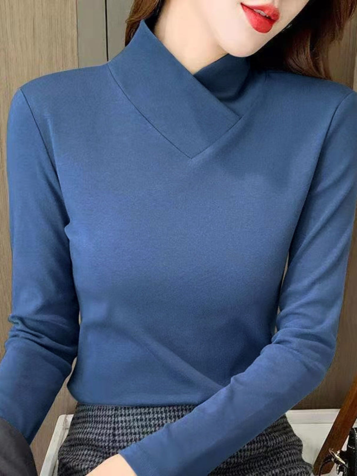 Solid Mock Neck T-Shirt, Casual Long Sleeve Top