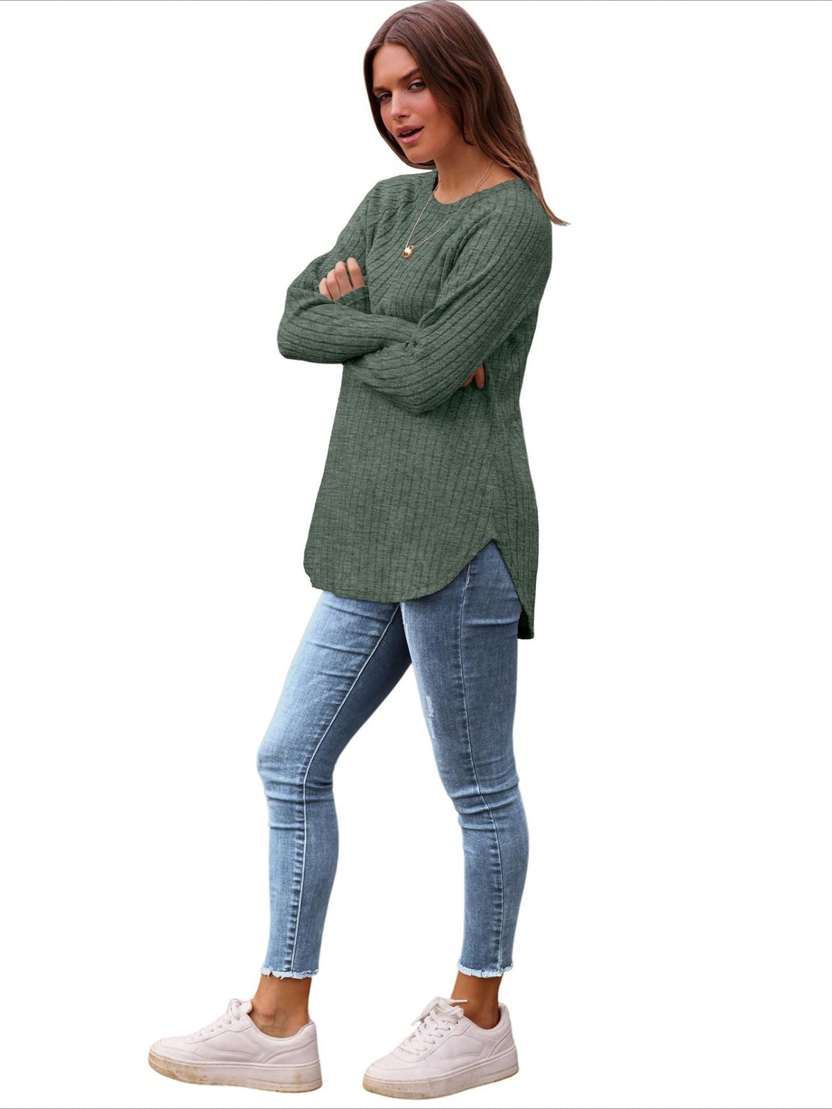 Soft Round Neck Pullover Long Sleeve Sweater