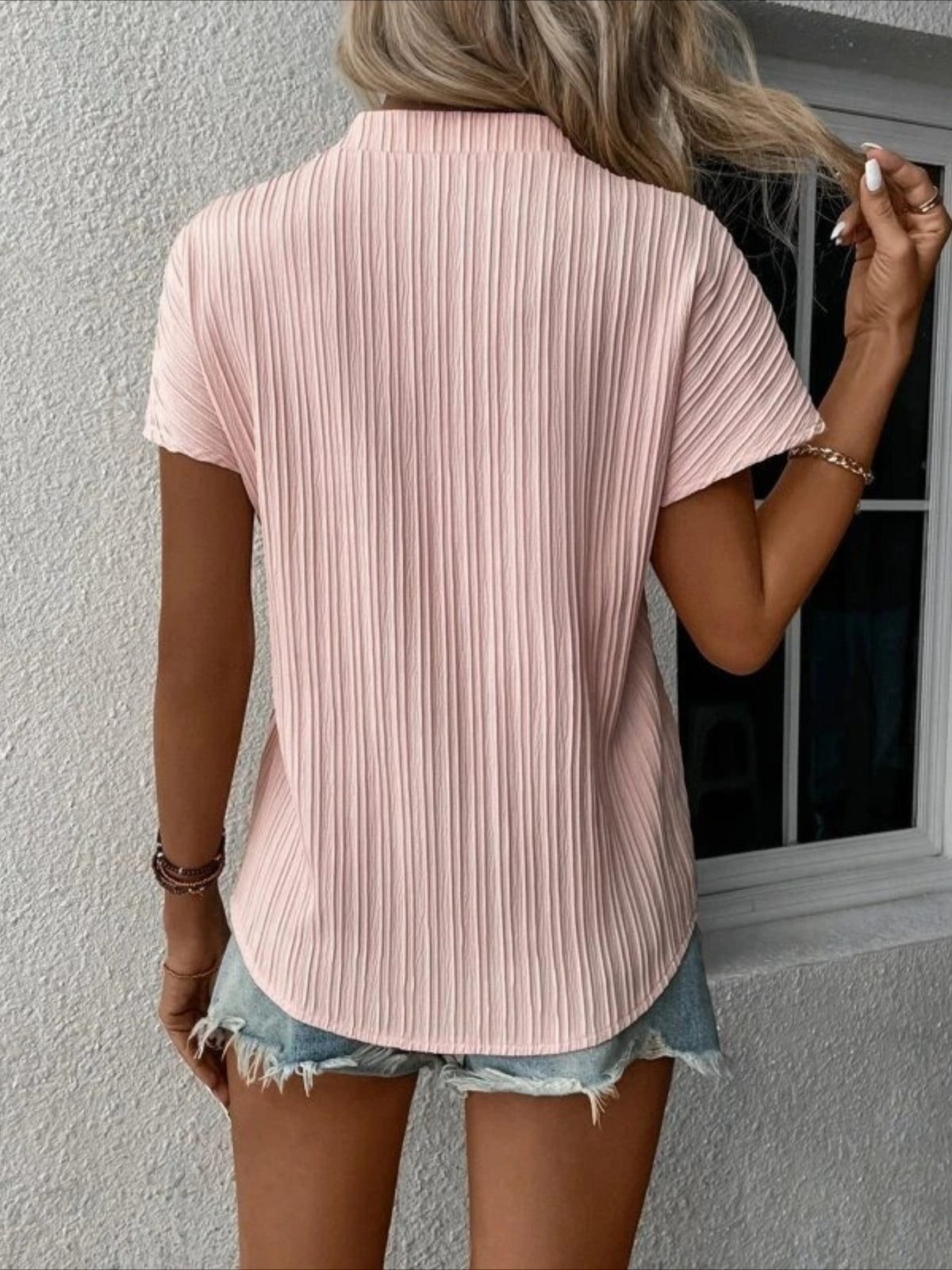 Elegant Plain V Neck Short Sleeve T-shirt