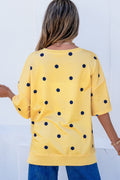 Yellow Polka Dot Print Crossed Seam Detail Oversize Tee