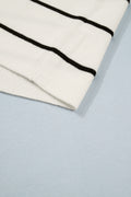 White Stripe Ribbed Knit Half Sleeve Loose Sweater Tee