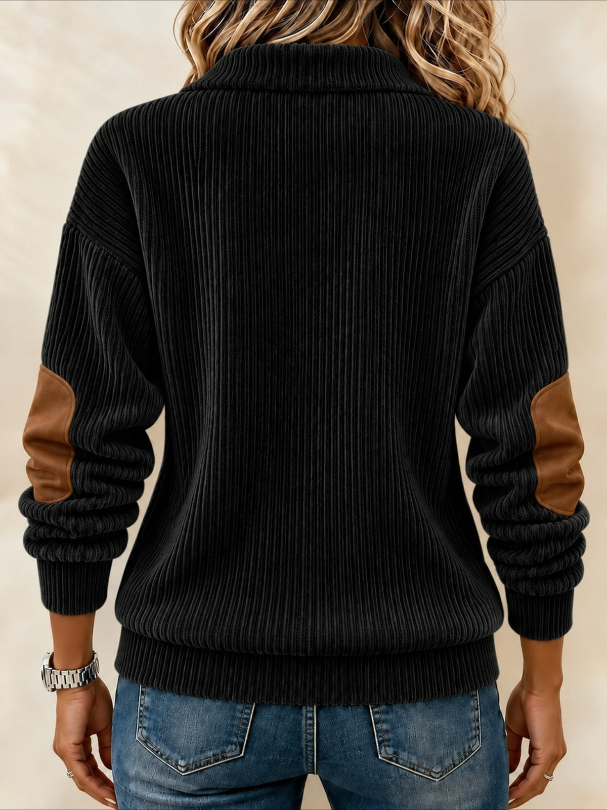 Color Block Half Open Collar Casual Spring/Fall Long Sleeve Sweatshirt