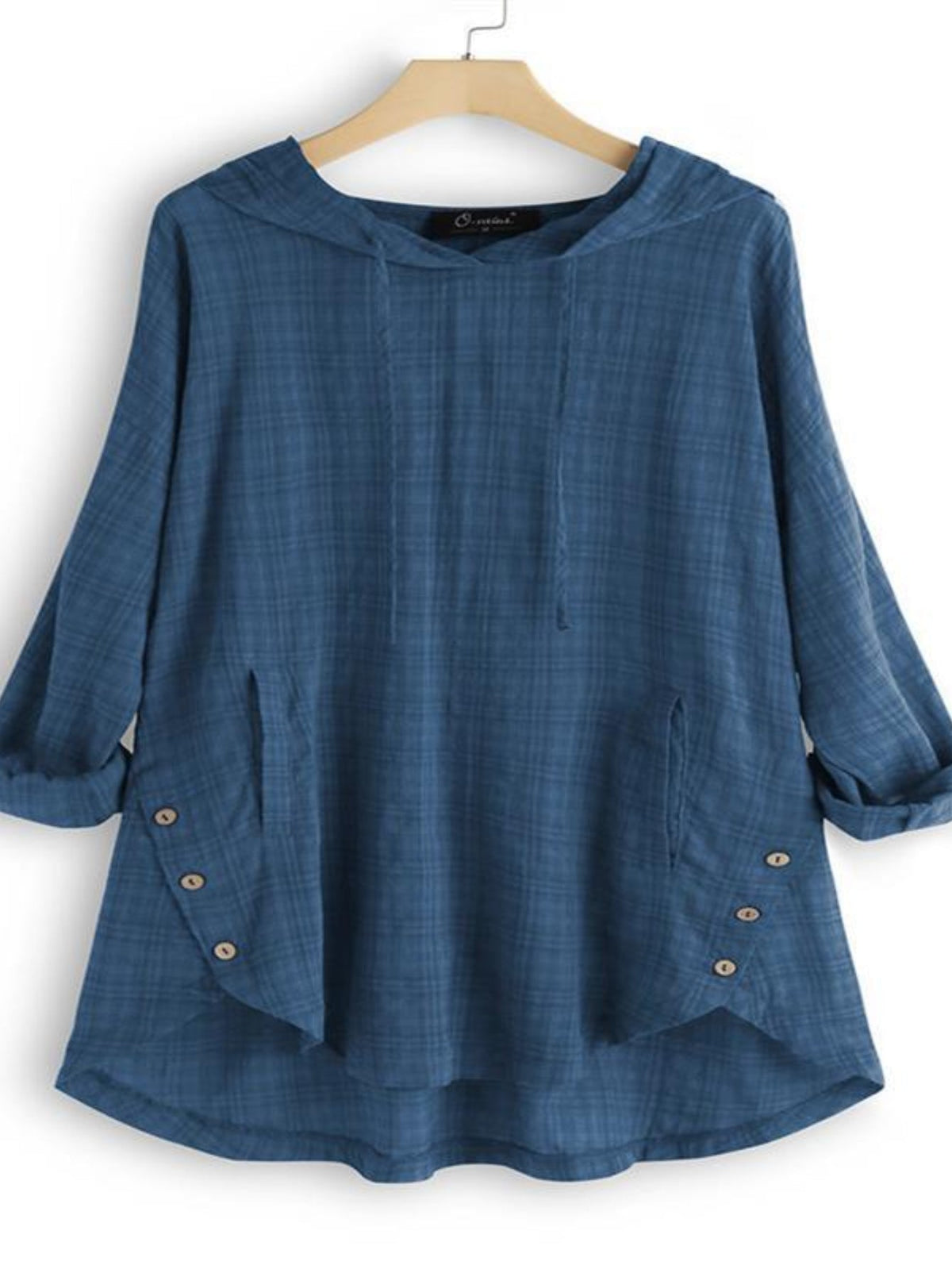 Elegant Hooded Plaid Blouse for Women - Long Sleeve Shirt with Drawstring Detail