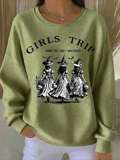 Halloween Printed Crew Neck Floral Long Sleeve Sweater Hoodie