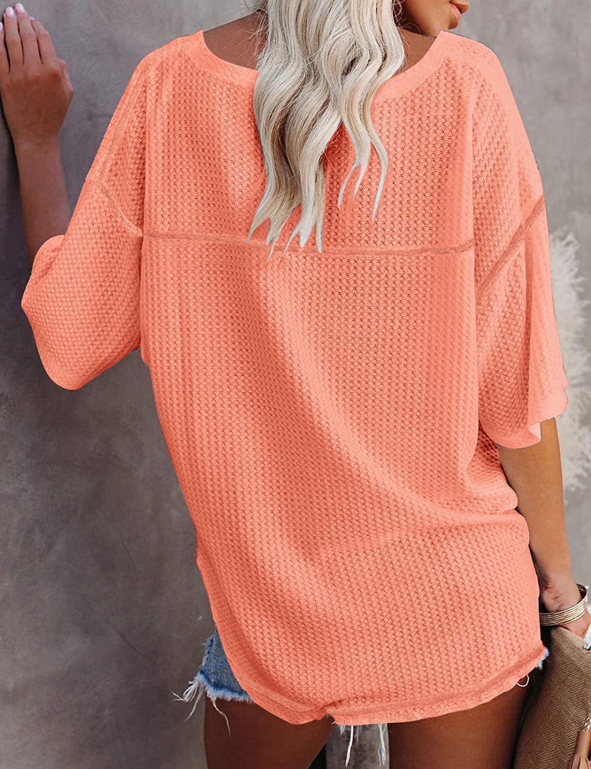 Solid Elegant V Neck T-Shirt, Drop Shoulder Casual Top