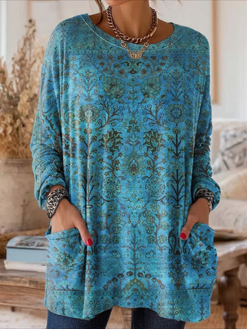 Floral Long Sleeve Crew Neck Printing Vintage Spring/Fall Top