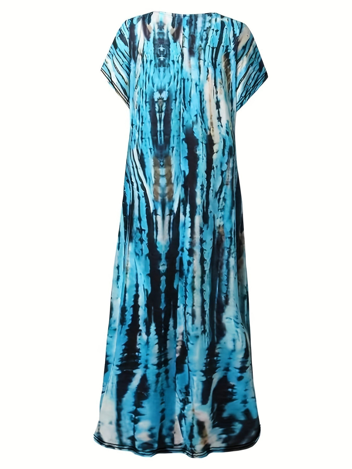 Tie Dye Striped Dress, Casual Crew Neck Short Sleeve Ankle Dress