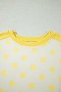 Yellow Color Block Patchwork Polka Dot Wide Leg Pant Set