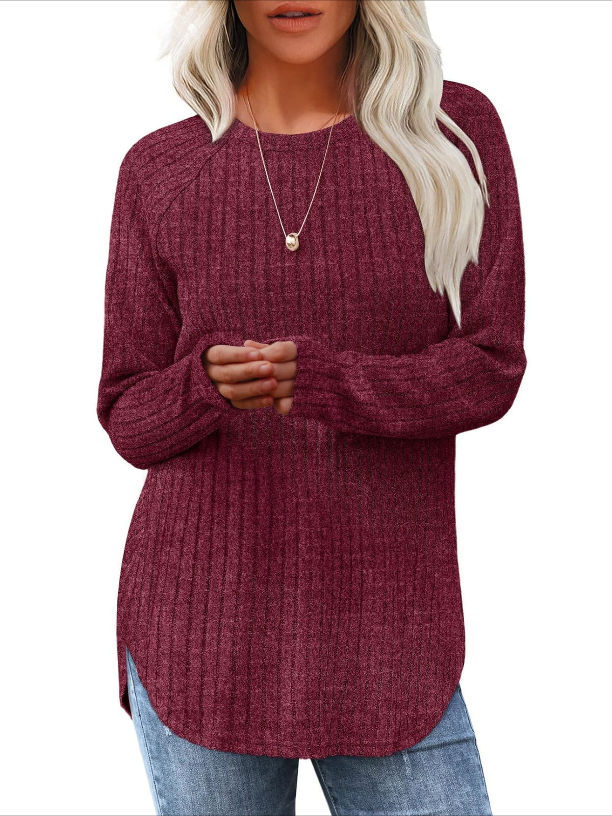 Soft Round Neck Pullover Long Sleeve Sweater