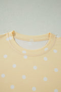 Yellow Polka Dot Short Sleeve Loose Top Drawstring Shorts Set