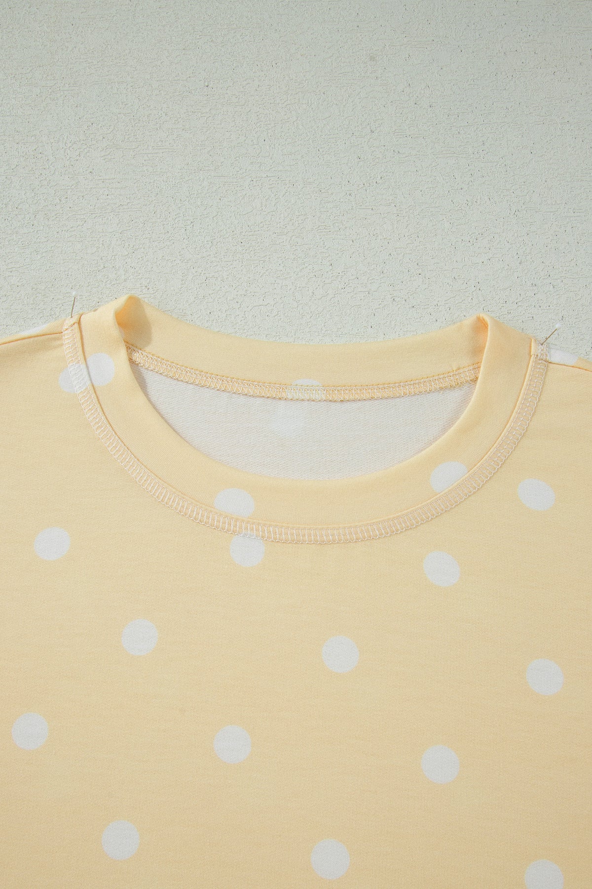 Yellow Polka Dot Short Sleeve Loose Top Drawstring Shorts Set