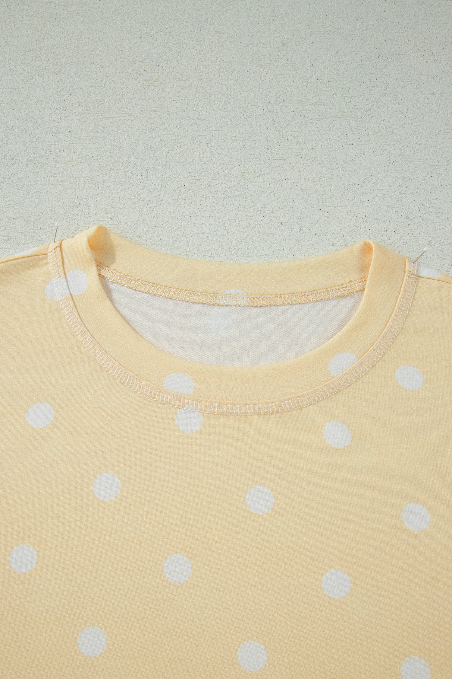 Yellow Polka Dot Short Sleeve Loose Top Drawstring Shorts Set