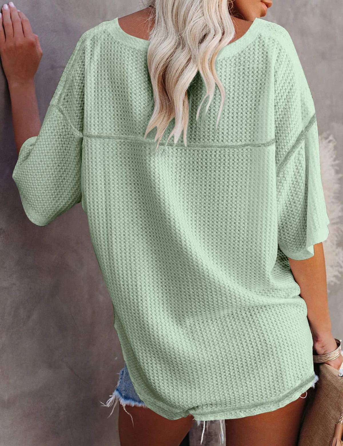 Solid Elegant V Neck T-Shirt, Drop Shoulder Casual Top