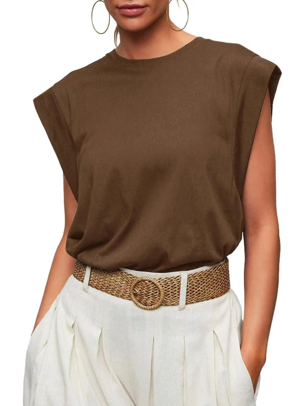 Women's Casual Cap Sleeve T-Shirt- Solid Color Crew Neck Tee for Comfortable Everyday Wear