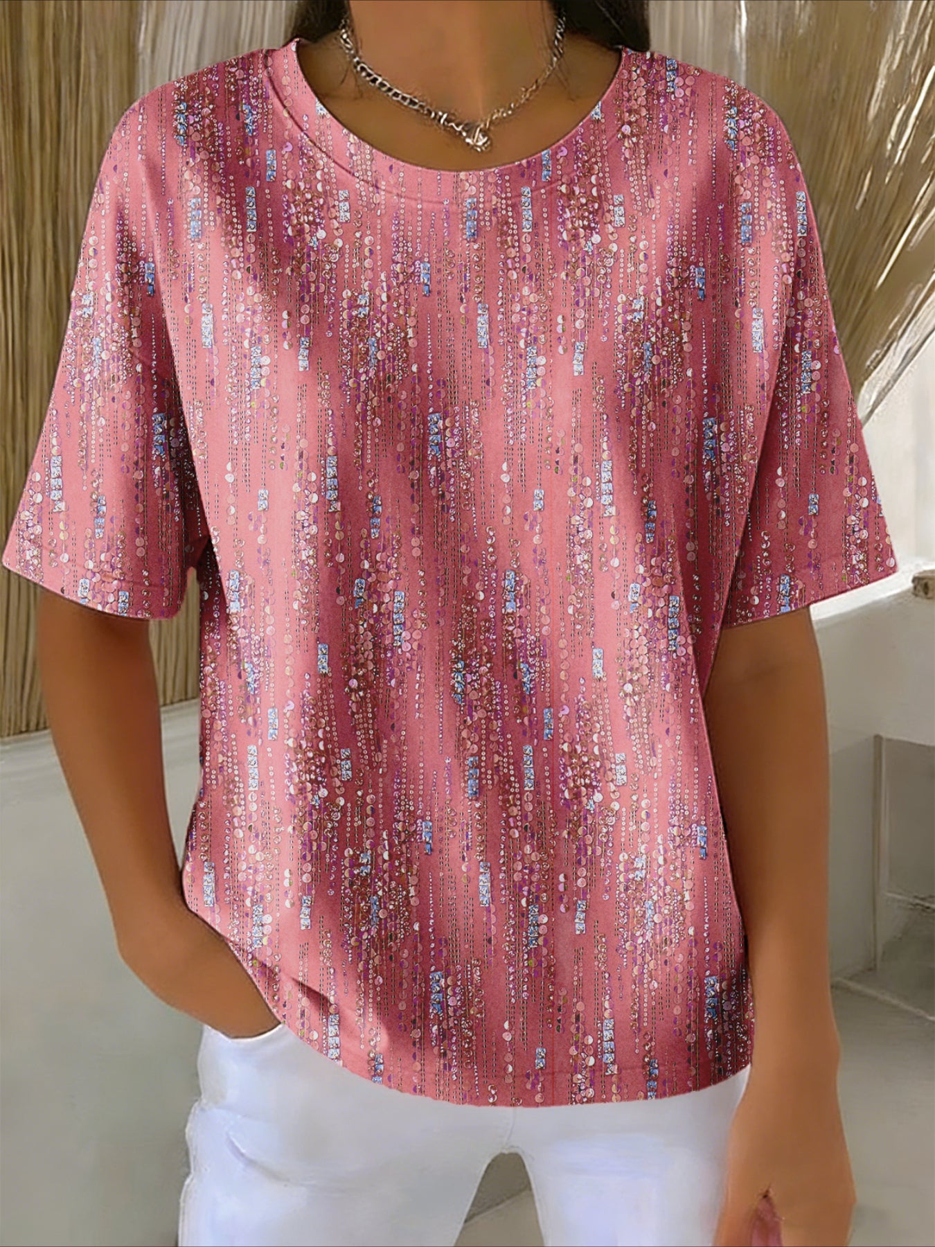 Regular Short Sleeve Round Neck Fit Casual Abstract T-Shirt