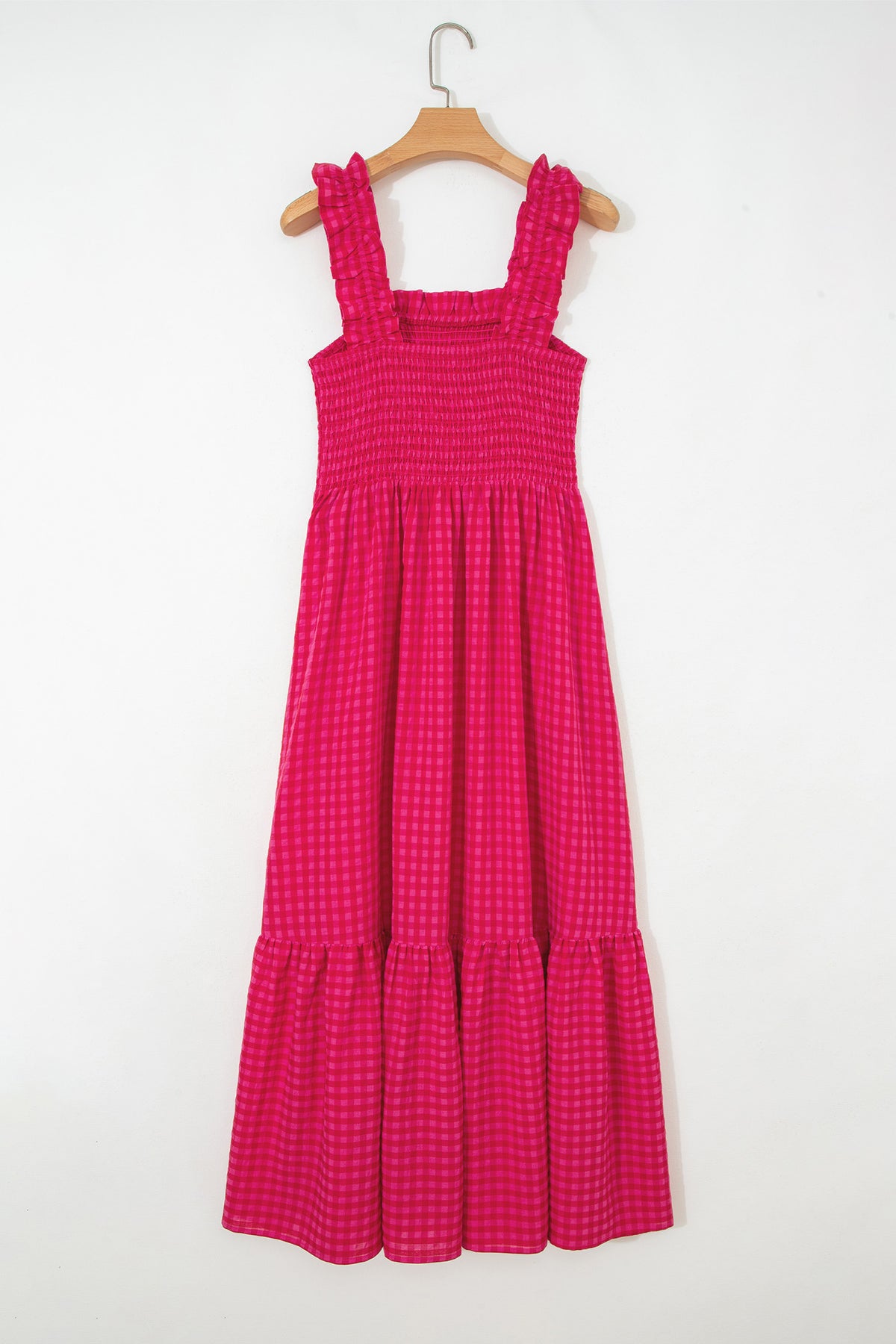 Red Plaid Square Neck Fit-and-flared Vacation Sundress