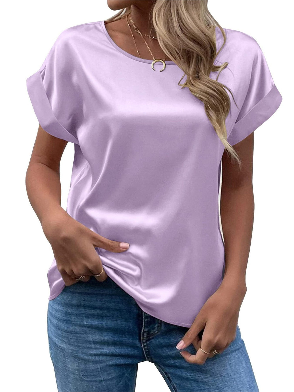 Elegant Loose Versatile Chic T-Shirt, Short Sleeve Crew Neck Top