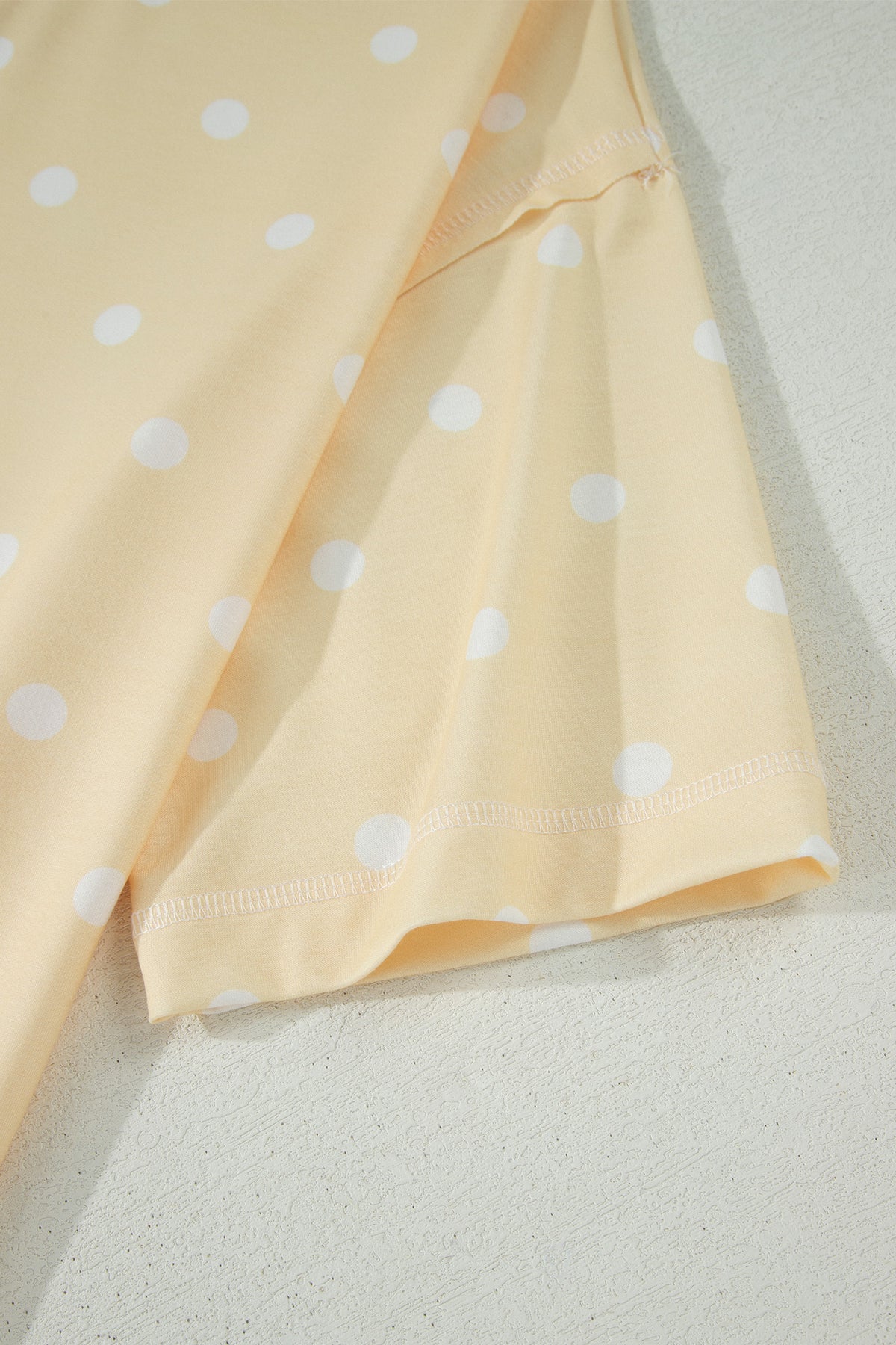 Yellow Polka Dot Short Sleeve Loose Top Drawstring Shorts Set