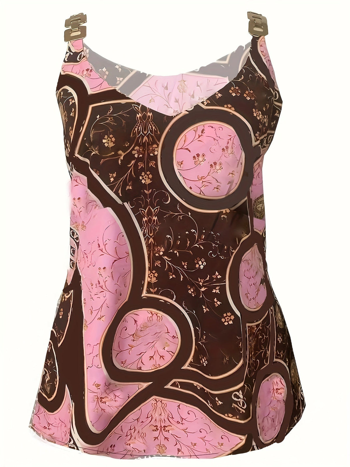 Vintage Floral Print Vest, Casual V Neck Sleeveless Chain Tank Tops