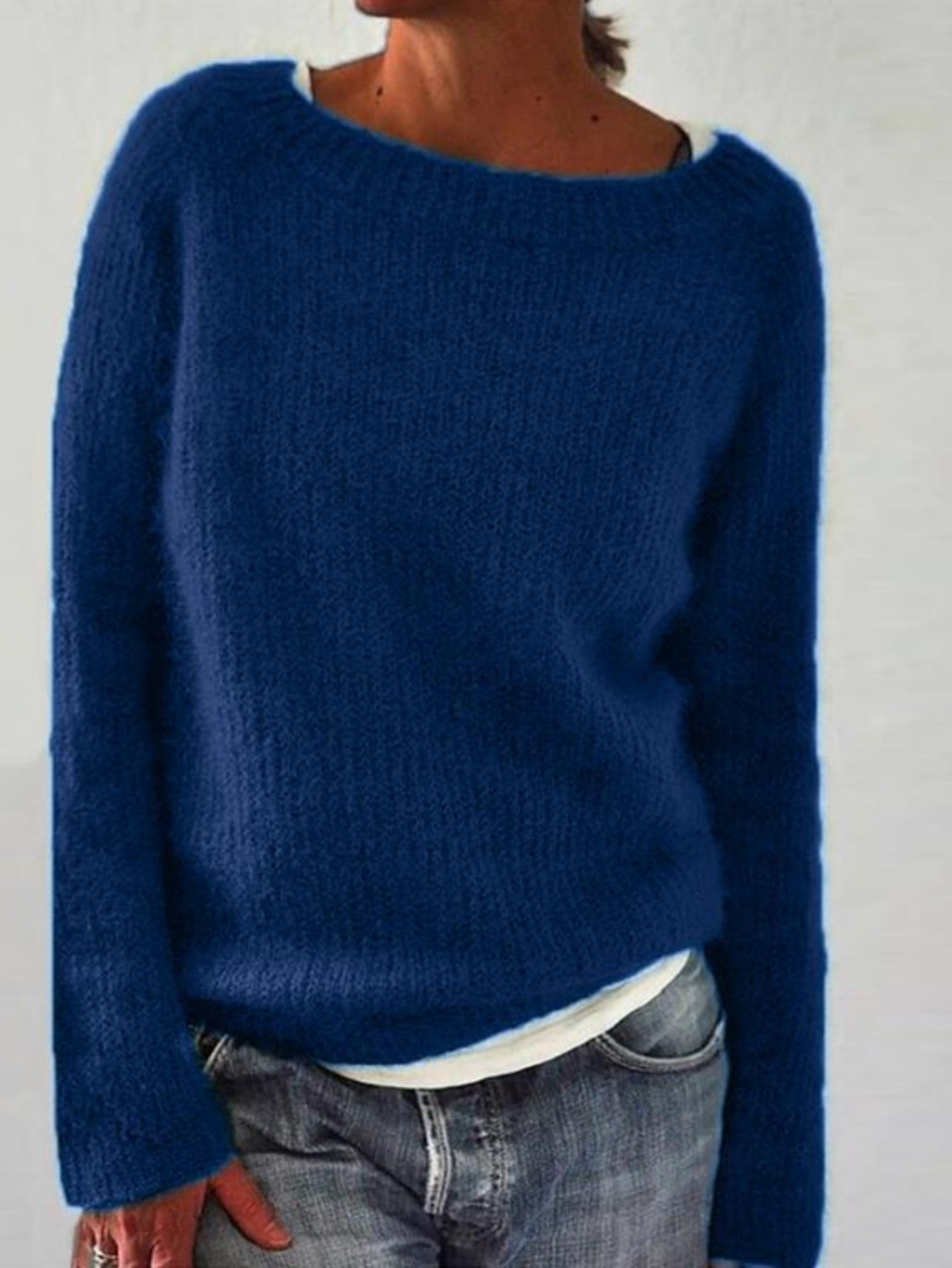 Solid Color Pullover Casual Long Sleeve Cozy Crew Neck Knit Sweater