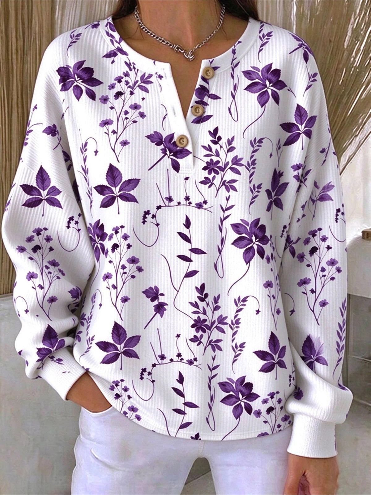 Floral Long Sleeve Regular Fit Casual Sweatshirt
