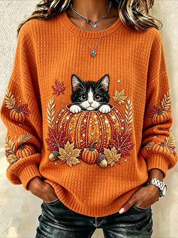 Casual Crew Neck Halloween Regular Fit Sweatshirt