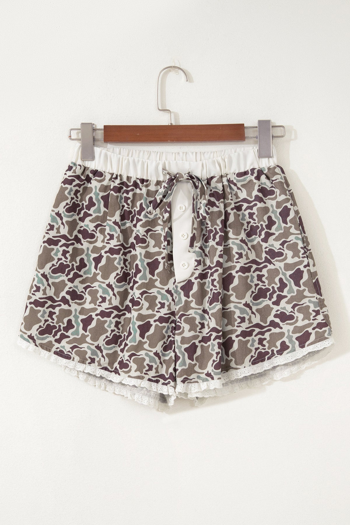 Khaki Camouflage Print Ruffle Boxer Shorts