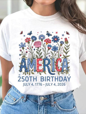 Vintage Floral Crew Neck Short Sleeve T-shirt