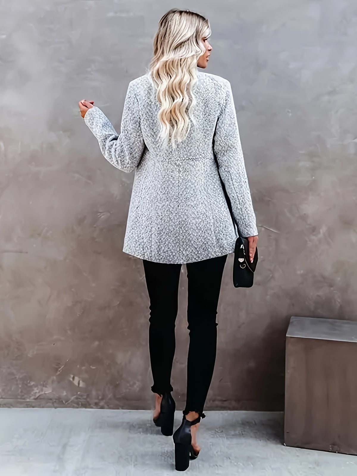 Stylish Marled Open Front Long Sleeve Blazer - Ladies Blazer with Slim Fit Design