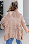 Old Rose Drop Shoulder Crochet Knit Open Front Cardigan