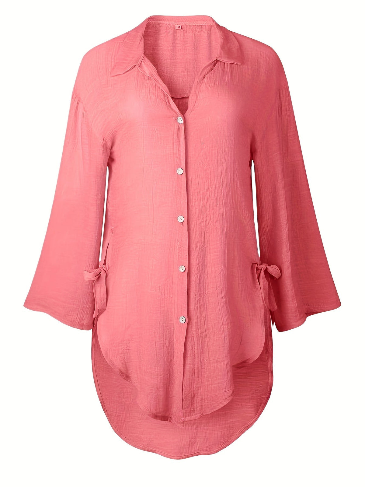 Solid Color V Neck Blouse, Casual Half Sleeve Blouse