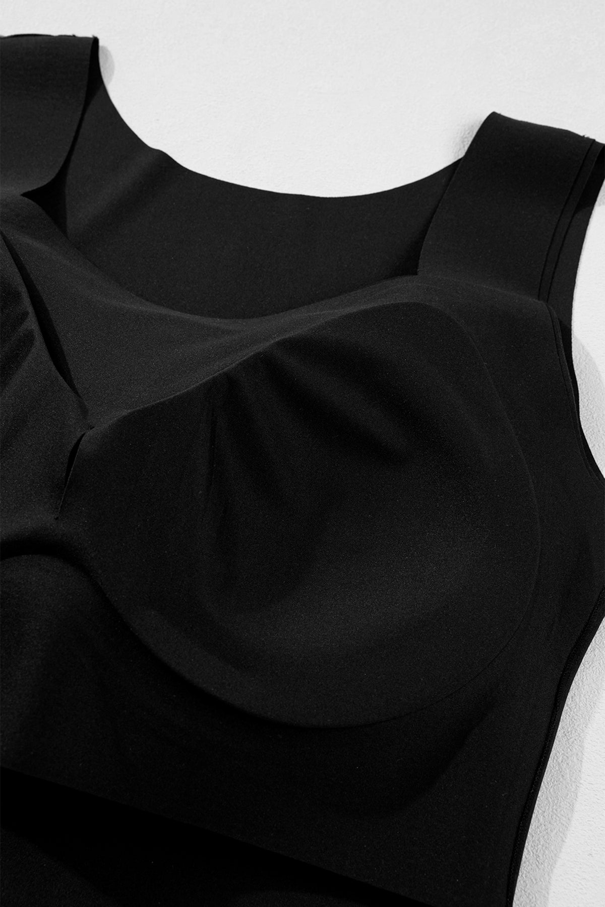 Black Solid Color Wide Strap Splicing Athleisure Tank Top
