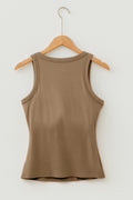 Dark Khaki Slim Ribbed Padded Tank Top