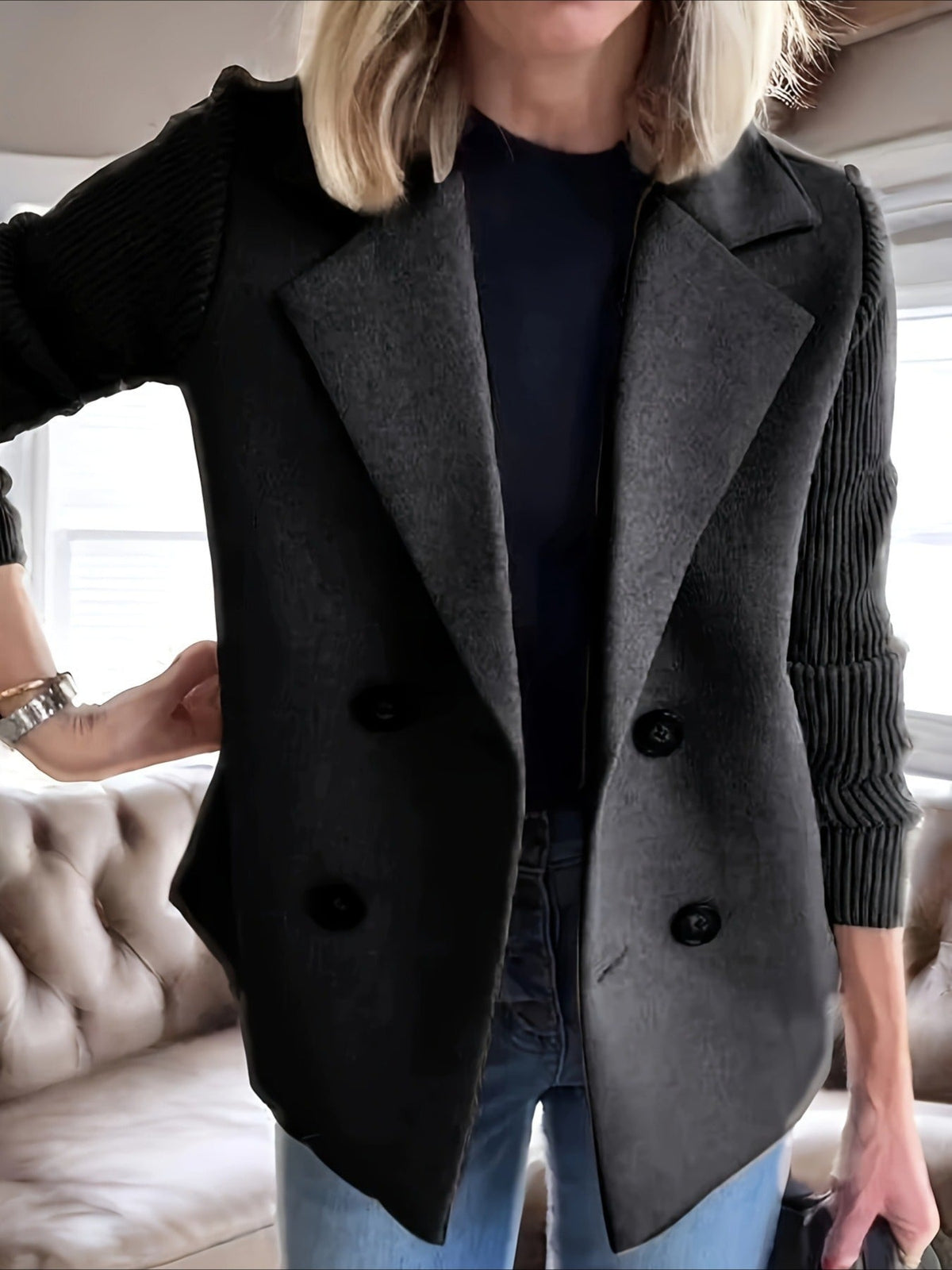 Blazer-collar Casual Top Fleece Coat
