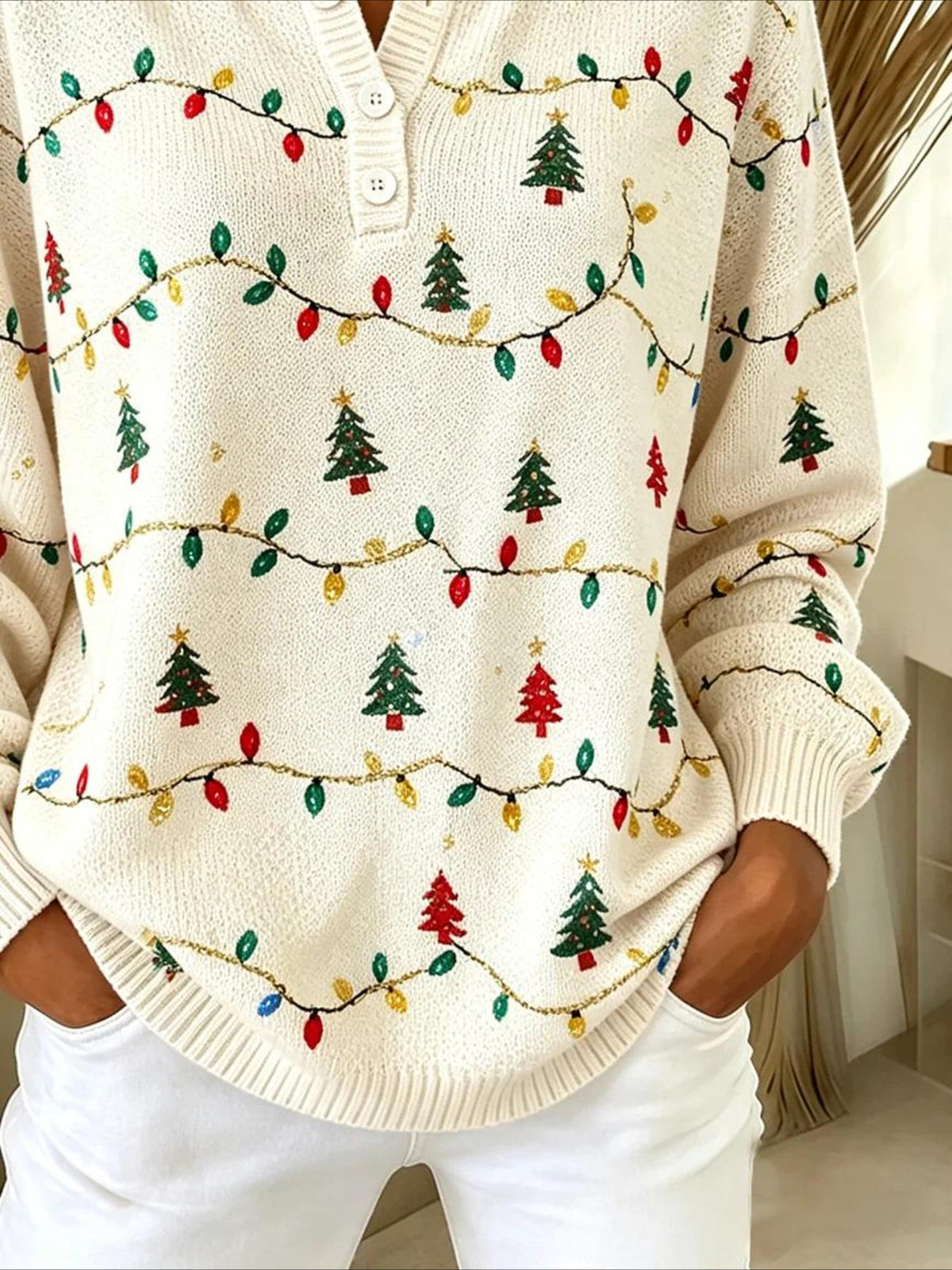 Christmas Printing Long Sleeve Regular Sweatshirt