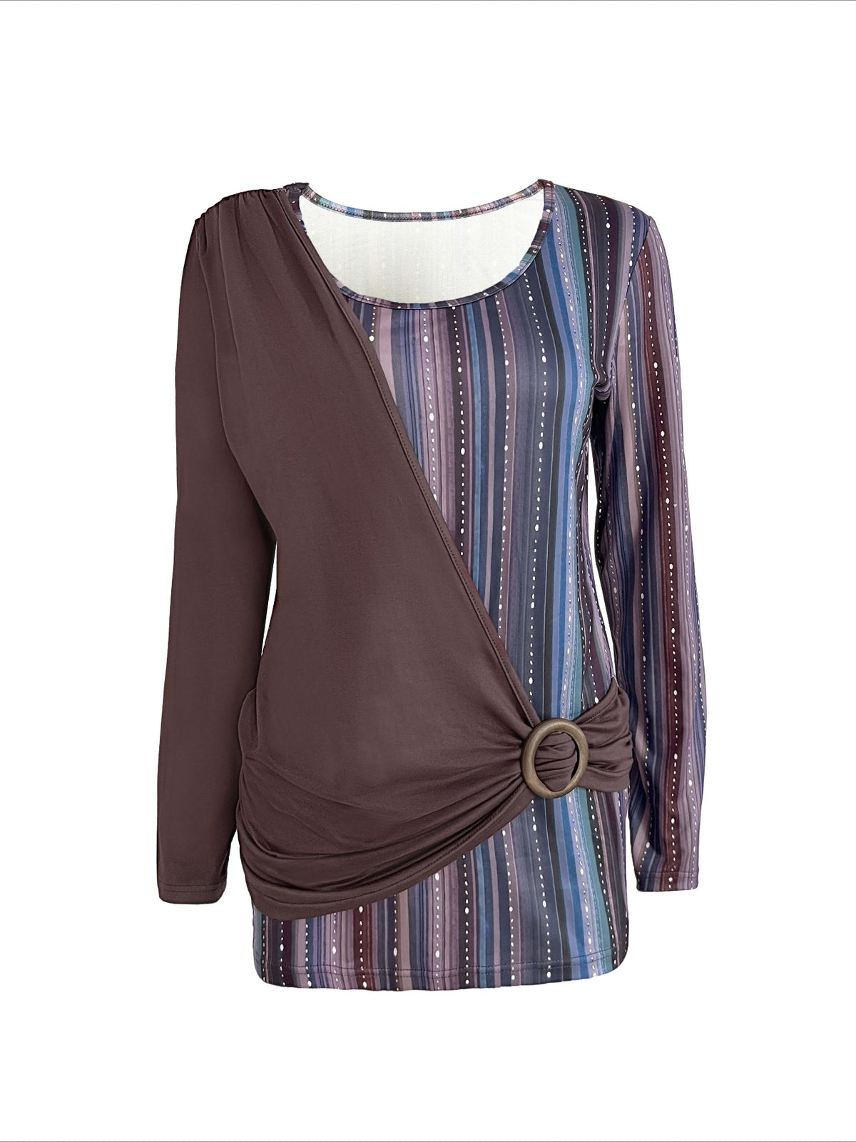 Allover Print Crew Neck T-Shirt, Casual Ring Linked Long Sleeve T-Shirt