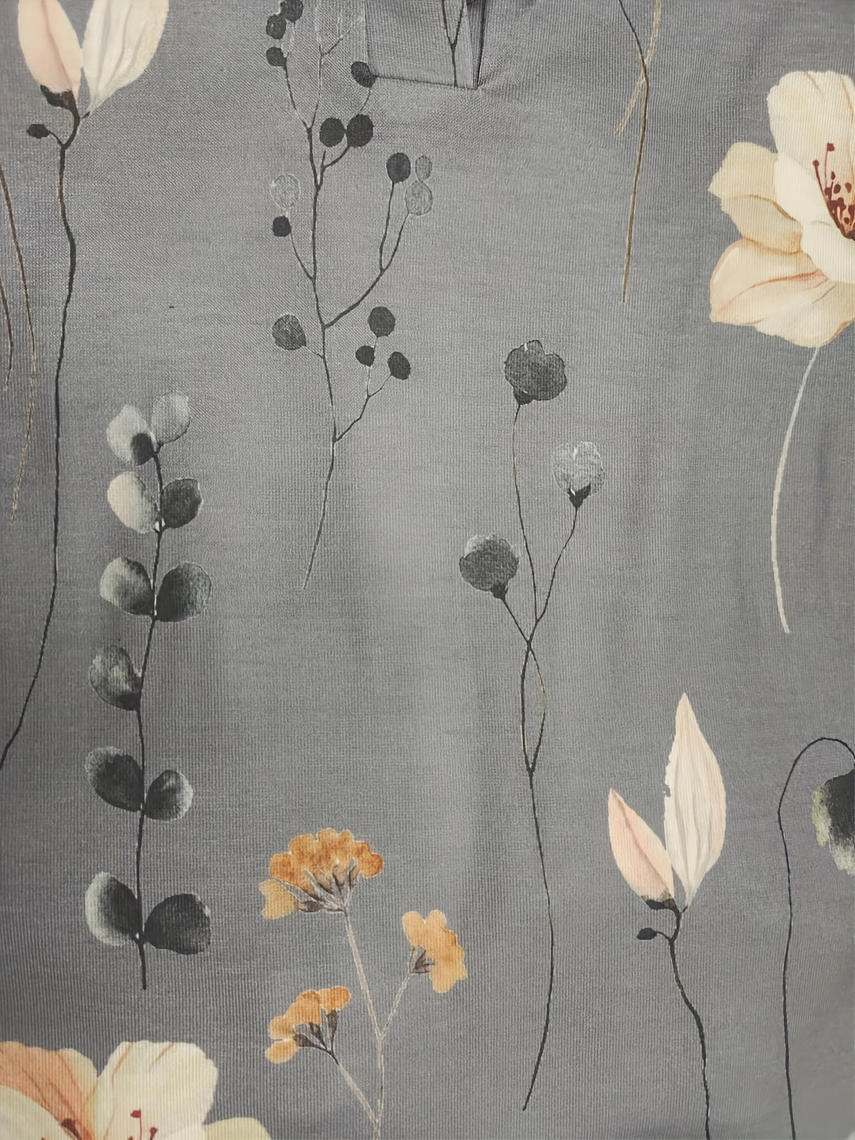 Floral Print V Neck Button T-Shirt, Casual Long Sleeve T-Shirt