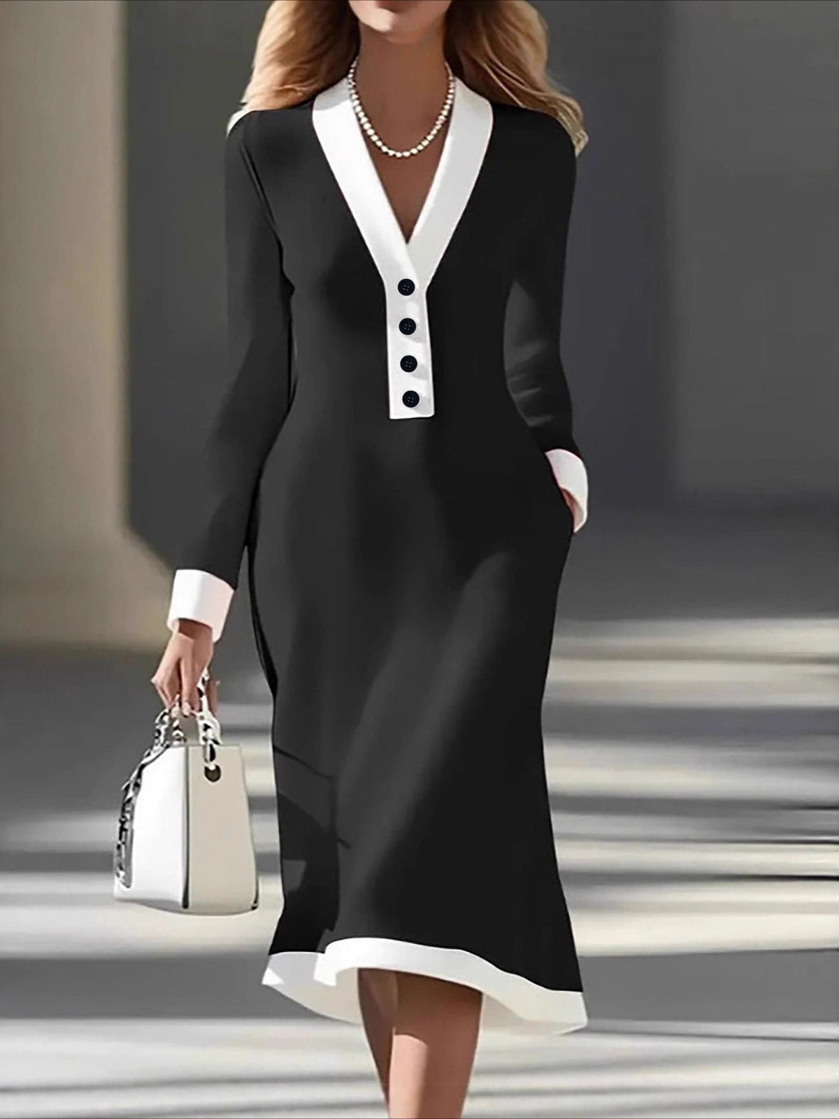 Plain Regular Fit Sexy V Neck Dress