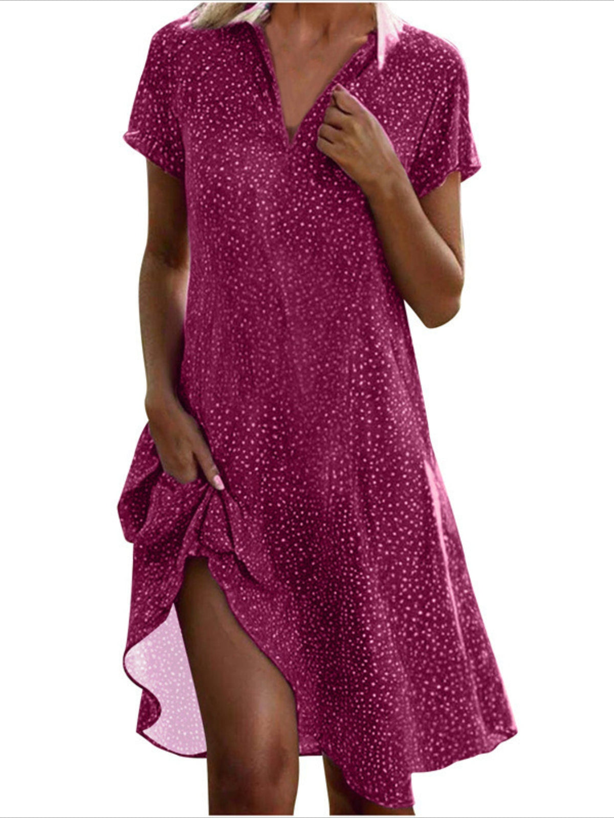 Polka Dot Print Collared Dress, Casual Short Sleeve Dress