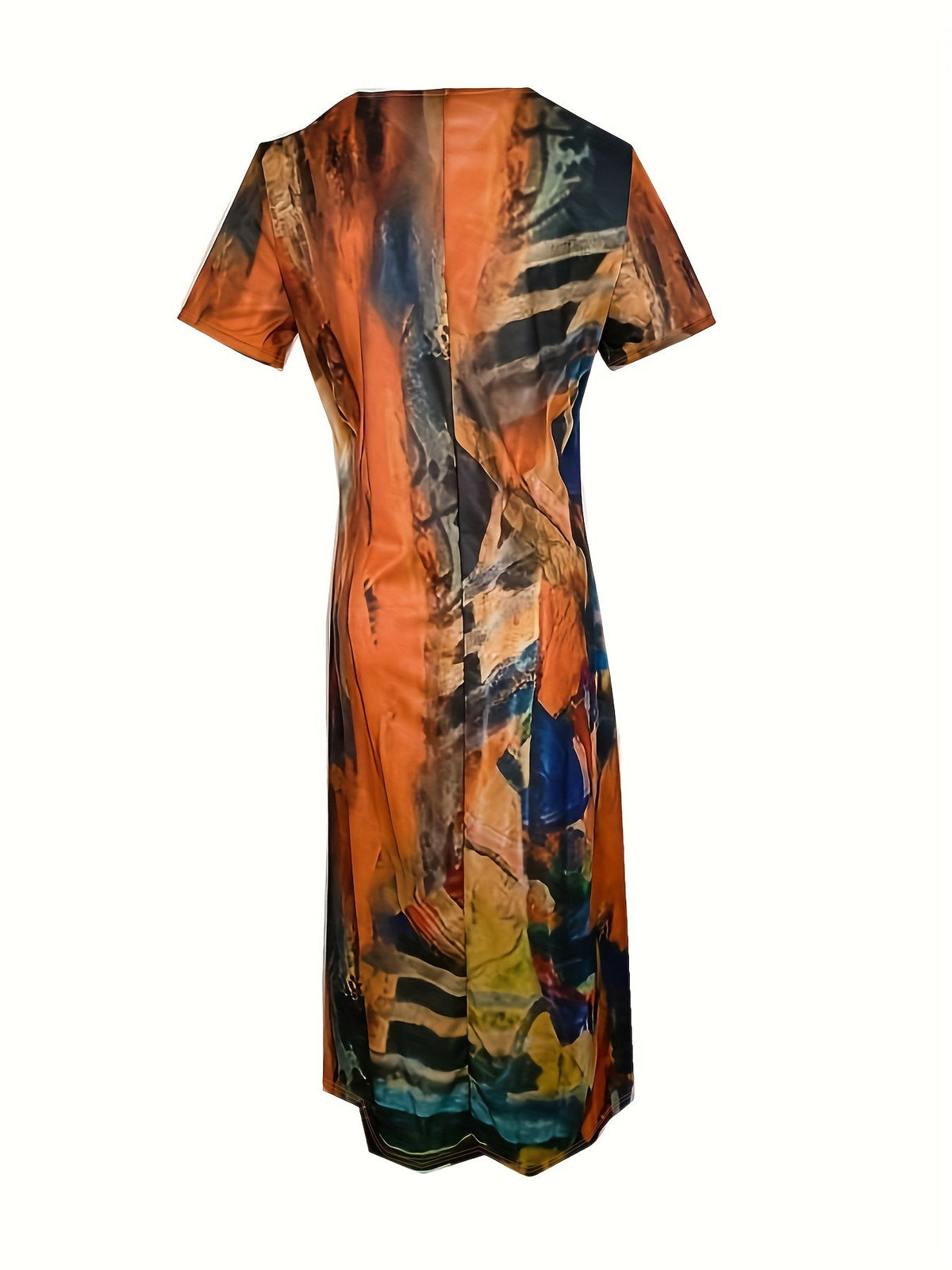 Short Sleeve V Neck Dress, Bohemian Casual Dress