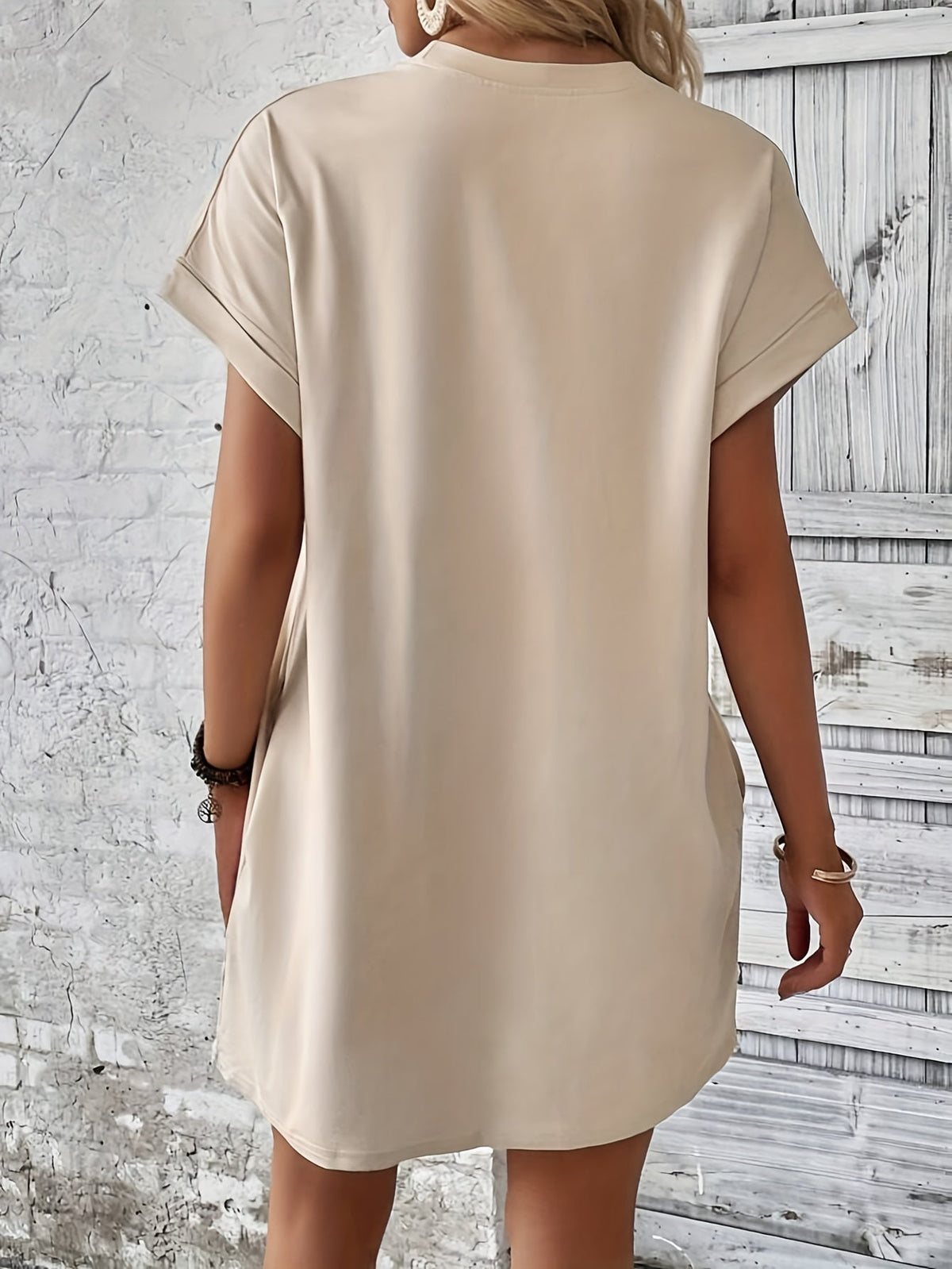 Crew Neck With Pocket Dress, Casual Short Sleeve Dress