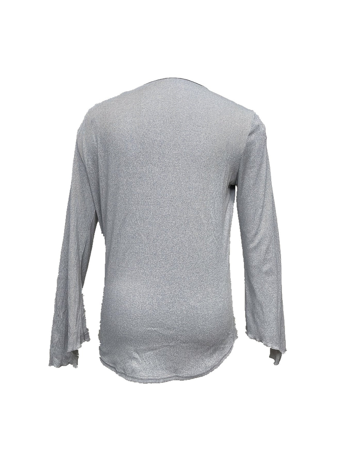 Casual Top, Women's Solid Contrast Lace Bell Sleeve Round Neck Medium Stretch Top