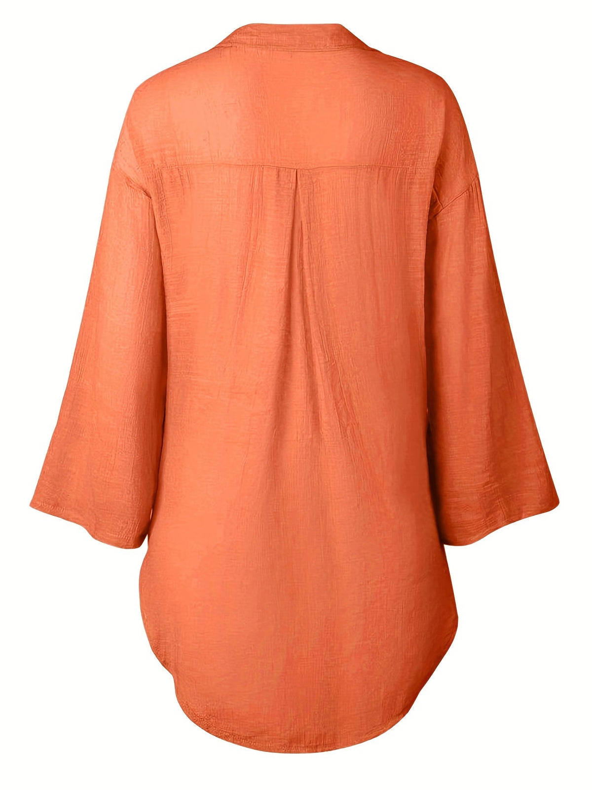 Solid Color V Neck Blouse, Casual Half Sleeve Blouse