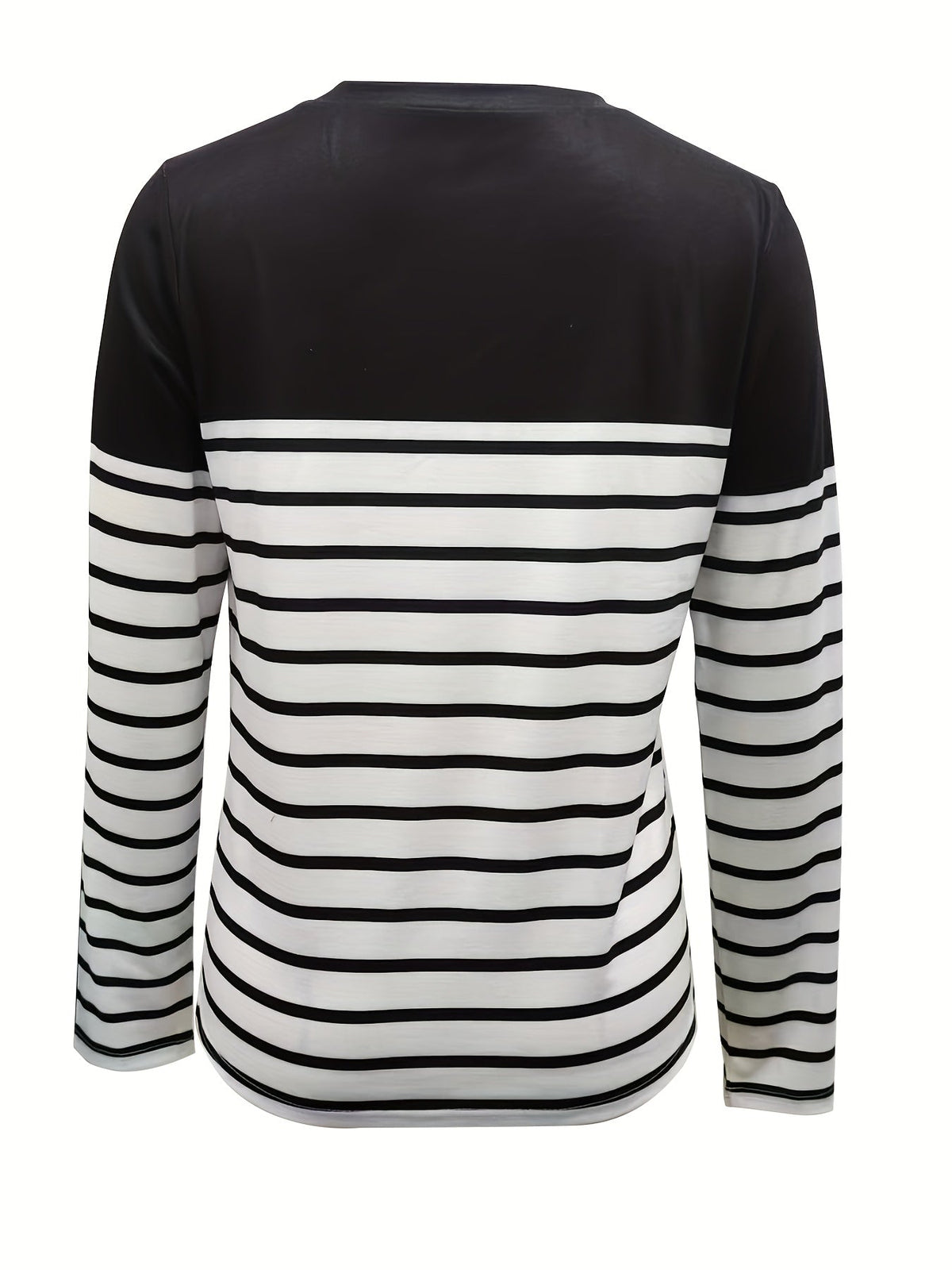 Stripe Print Crew Neck T-Shirt, Casual Long Sleeve Top