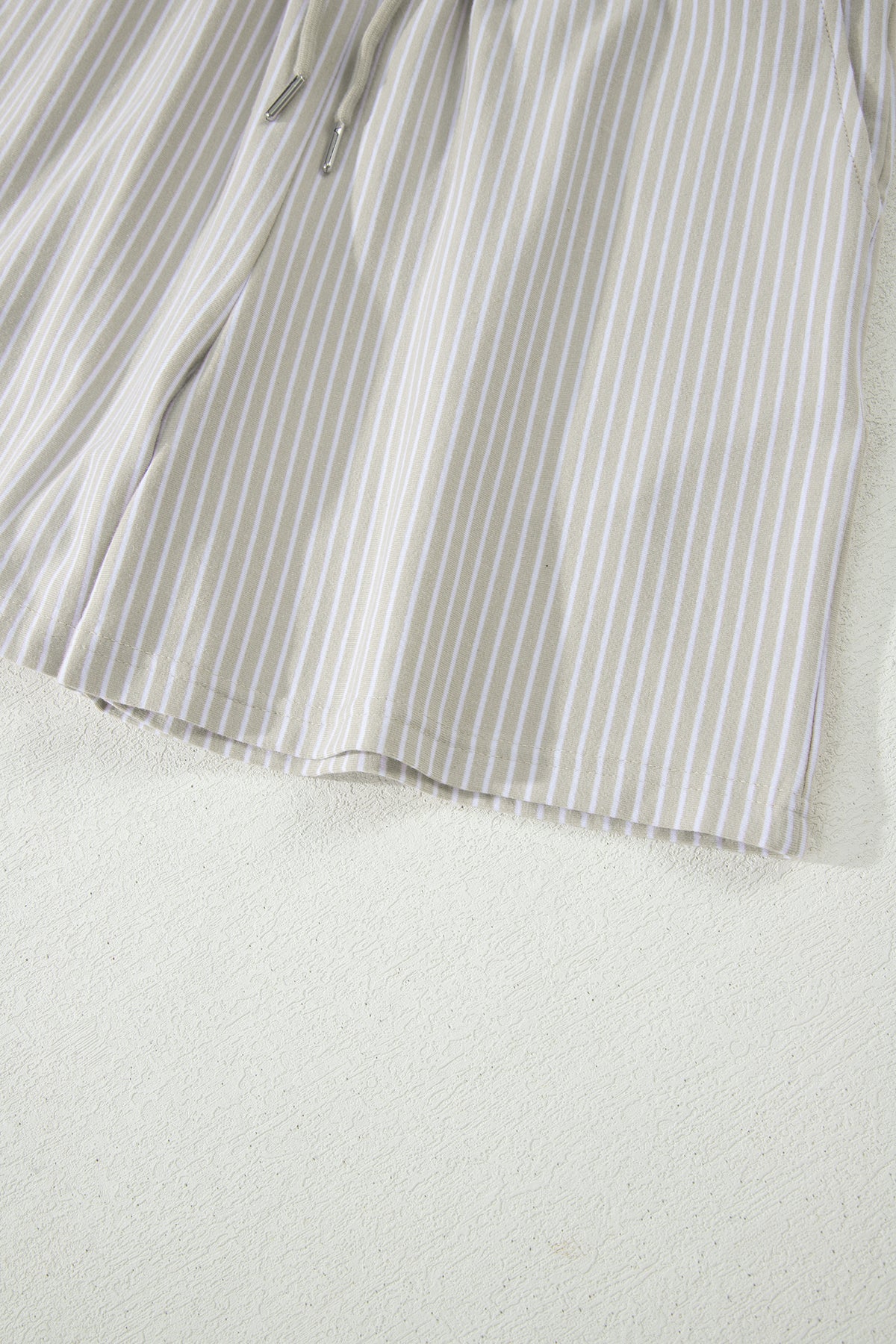 Khaki Stripe Dolman Sleeve Polo Shirt and Drawstring Shorts Set